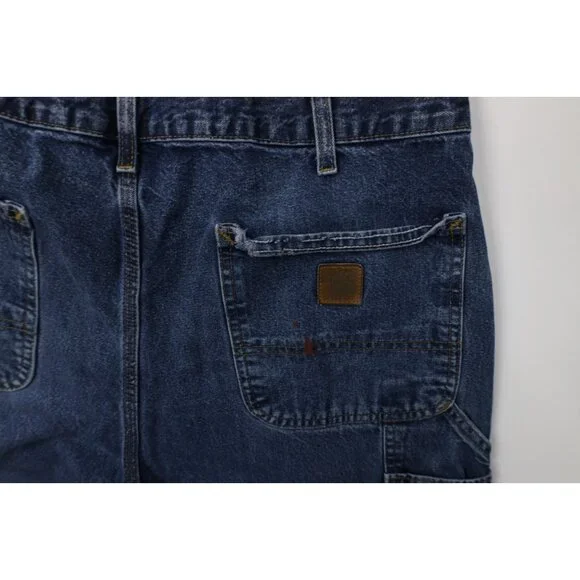 Vintage Y2K Carhartt Mens 36x32 Faded Wide Leg Dungaree Denim Jeans Blue Cotton